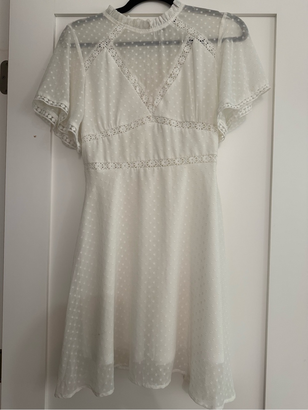 Lulu's Ivory Swiss Dot Lace-Trim Mini Dress